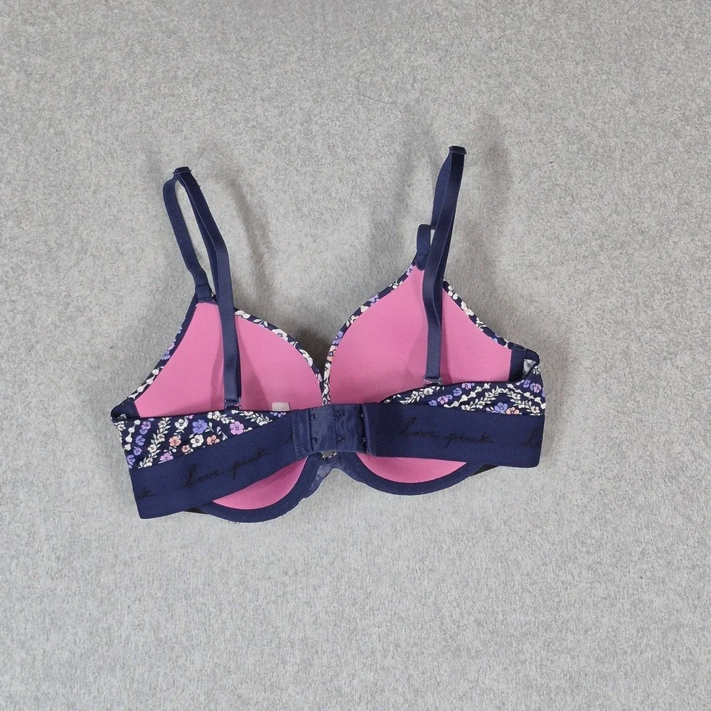 PINK Women Bra 34C Navy Floral Wear Everywhere T Shirt Lightly Lined